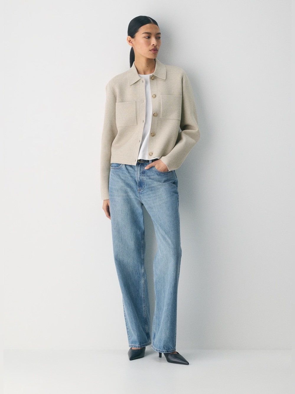 EUC ARITZIA Babaton Society Cardigan Wonder Yarn Heather Ecru M